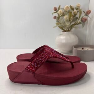 Fitflop Lulu Shimmerfoil Platform Toe-Thongs Sandal Red Women 10 Light Wear